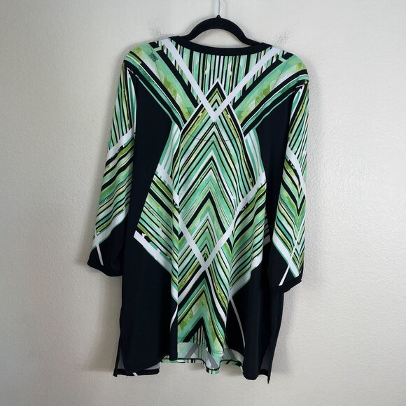 Jm Collection Womens Plus 3X Green Black Geometric Stretch Tunic Top 3/4 Sleeve - Picture 11 of 11